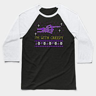 I'm With Creepy Halloween Skeleton Sweater-style Baseball T-Shirt